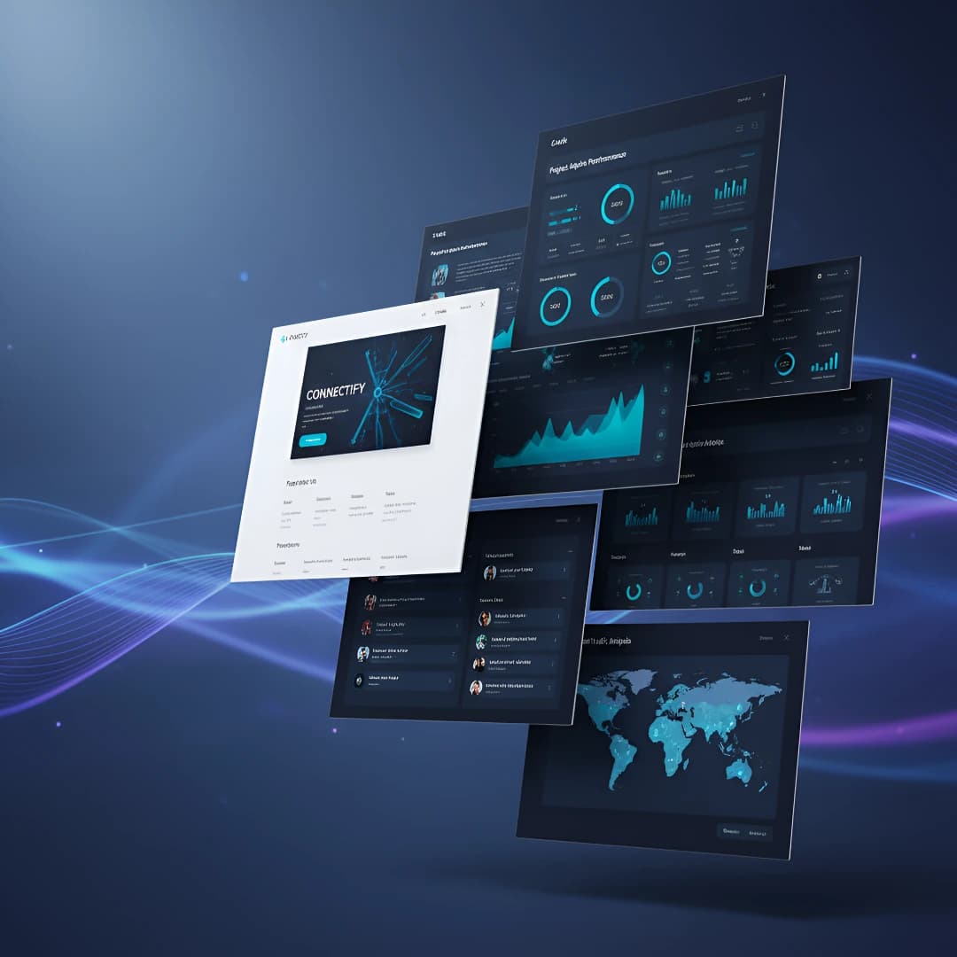 Futuristic glowing stairs leading upwards in deep space, cinematic blue and teal lighting